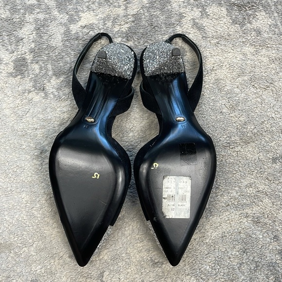 New Stella Luna Silver Glitter Cap Toe Sling Back Heels Black Sz 36 - Picture 9 of 14
